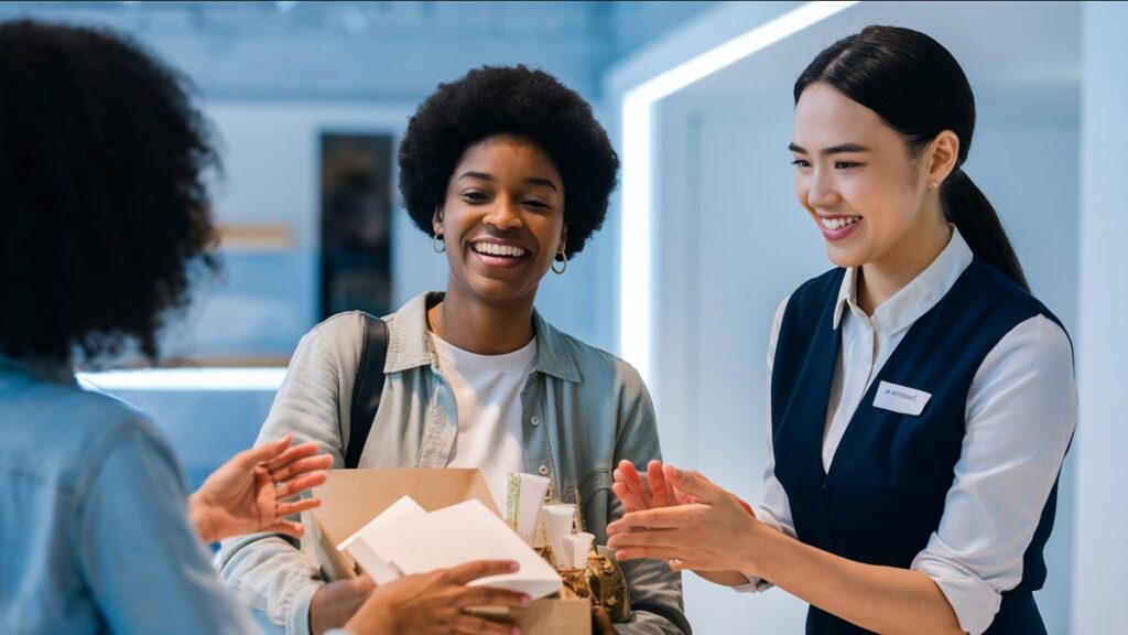 Cliente satisfeito recebendo atendimento personalizado